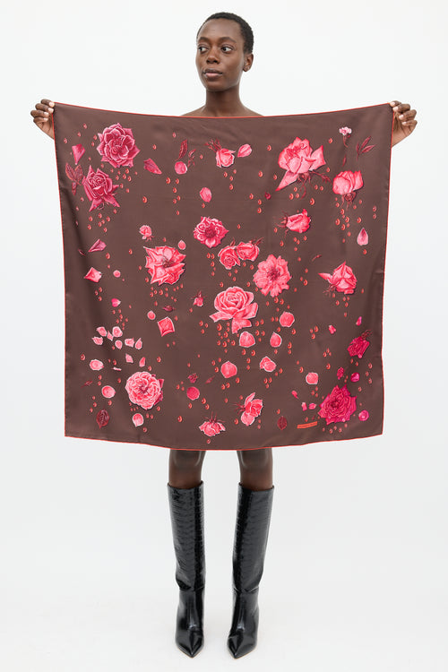 Hermès Brown & Multicolour Silk La Rosée 90 Scarf