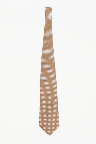 Hermès Brown & White Silk Faconnee H Bicolore Tie