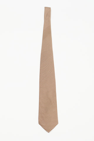 Hermès Brown & White Silk Faconnee H Bicolore Tie