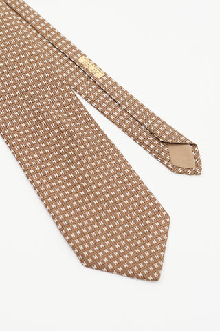 Hermès Brown & White Silk Faconnee H Bicolore Tie