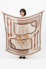 Hermès Brown Silk & Cashmere Coaching 140 Scarf