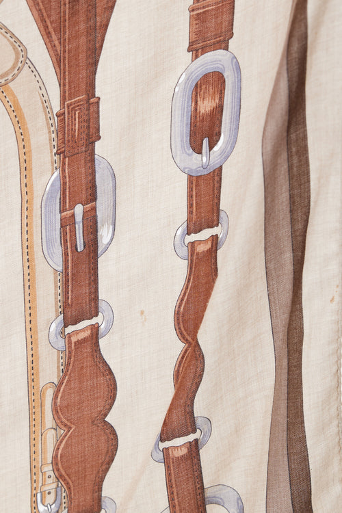 Hermès Brown Silk & Cashmere Coaching 140 Scarf