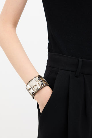 Hermès Brown & Silver Exotic Leather Collier De Chien Cuff