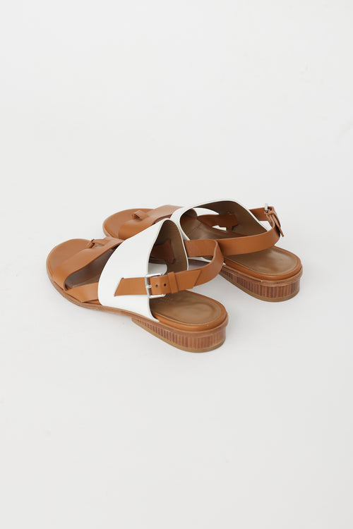 Hermès Brown & White Leather Strappy Sandal