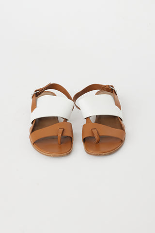 Hermès Brown & White Leather Strappy Sandal
