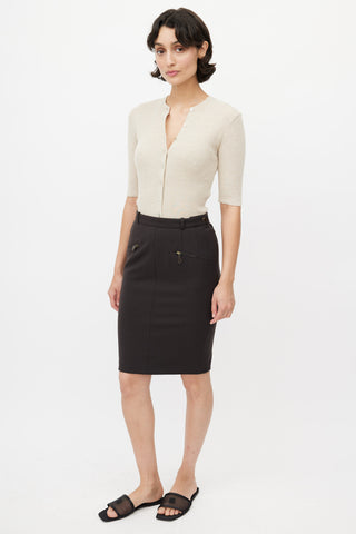 Hermès Brown Wool Zip Skirt