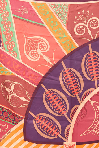 Hermès Burgundy & Multi Silk Géométrie Crétoise 90 Scarf