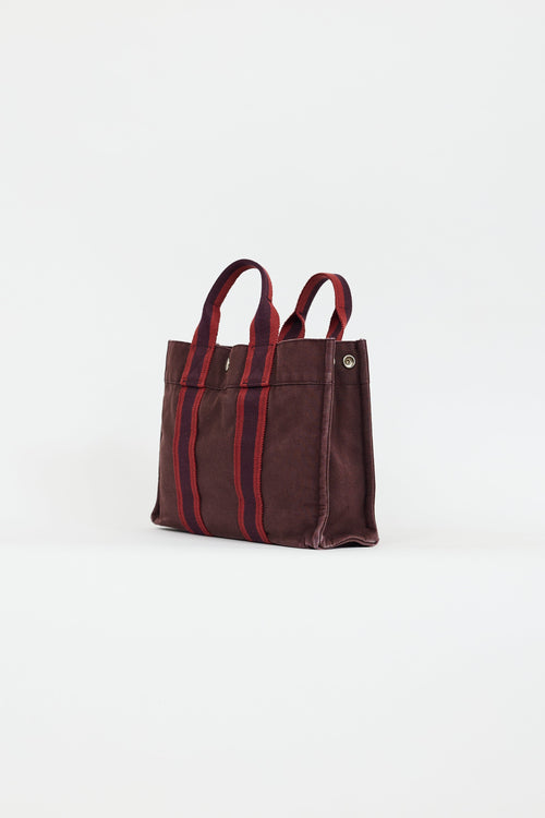 Hermès 2000s Burgundy & Red Toile Herline Fourre Tout PM Bag