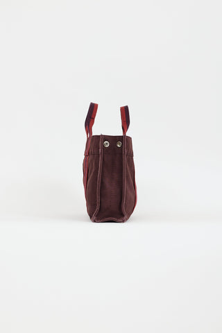 Hermès 2000s Burgundy & Red Toile Herline Fourre Tout PM Bag