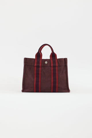 Hermès 2000s Burgundy & Red Toile Herline Fourre Tout PM Bag