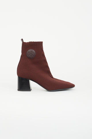 Hermès Burgundy Volver 60 Knit Ankle Boot