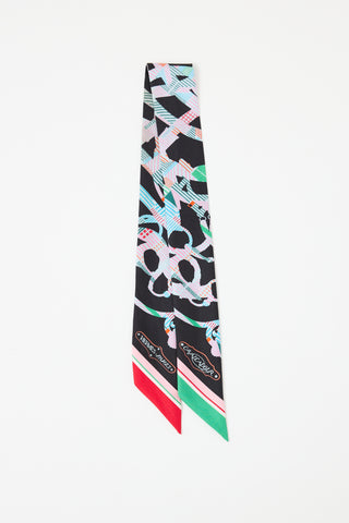 Hermès Black & Multi Silk Cavalcadour Morning Twilly