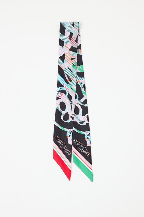 Hermès Black & Multi Silk Cavalcadour Morning Twilly