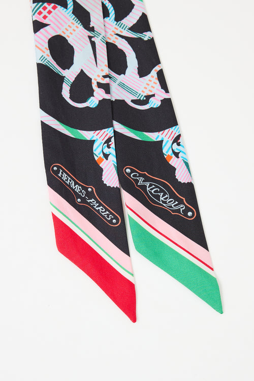 Hermès Black & Multi Silk Cavalcadour Morning Twilly
