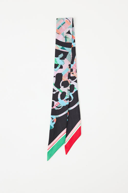 Hermès Black & Multi Silk Cavalcadour Morning Twilly