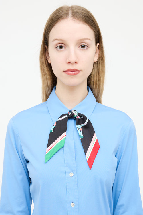 Hermès Black & Multi Silk Cavalcadour Morning Twilly