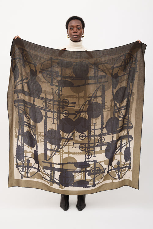 Hermès Cashmere & Silk Imprimeur Fou Brides et Frontaux 140 Shawl