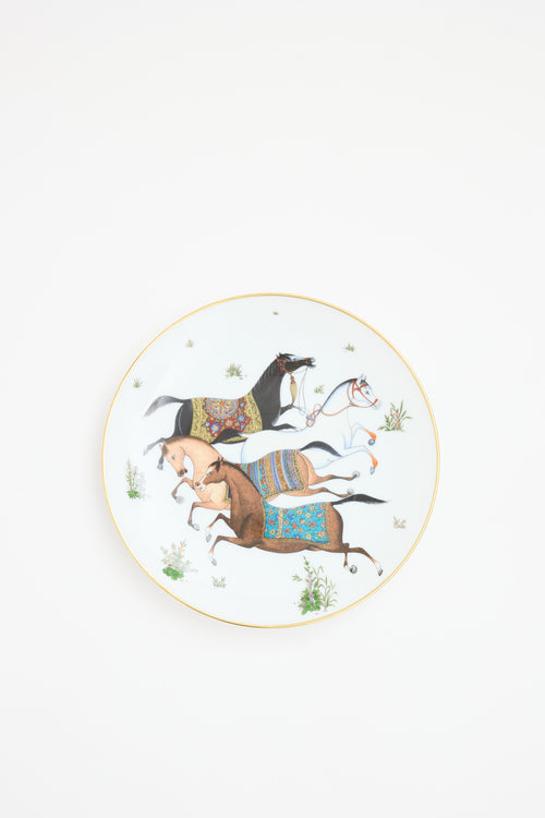 Hermès White & Multi Cheval d'Orient Dessert Plate