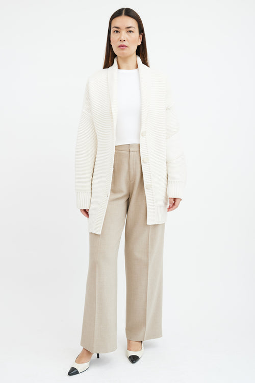 Hermès Cream Cashmere Button Front Long Cardigan