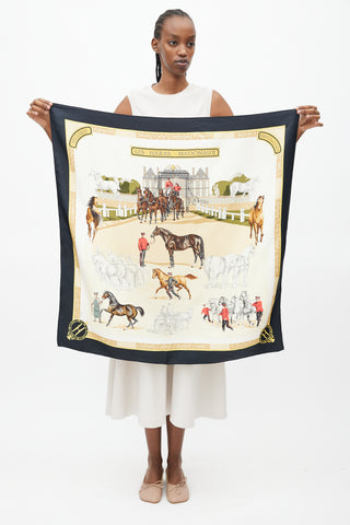 Hermès Cream & Multi Silk Les Haras Nationaux Print 90 Scarf