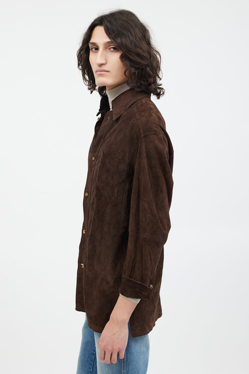 Hermès Dark Brown Suede Button Up Jacket