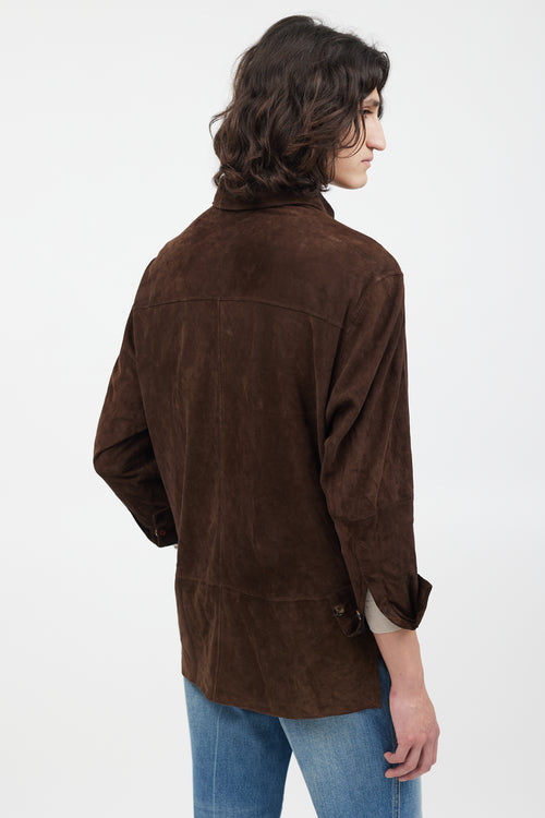 Hermès Dark Brown Suede Button Up Jacket