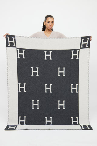 Hermès Grey Ecru & Gris Fonce Avalon Blanket