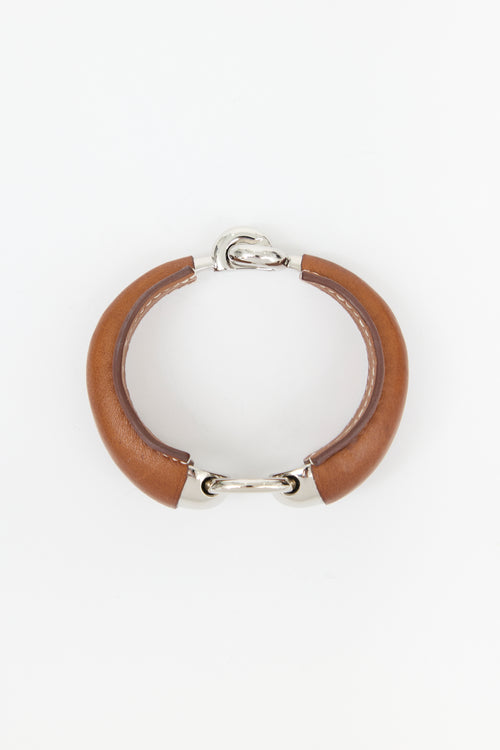 Hermès Silver & Brown Barenia Epure Equestre Bracelet