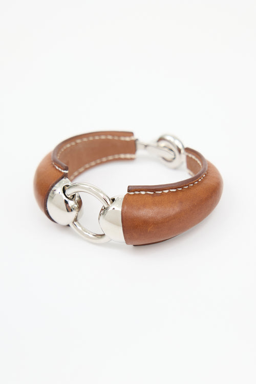 Hermès Silver & Brown Barenia Epure Equestre Bracelet