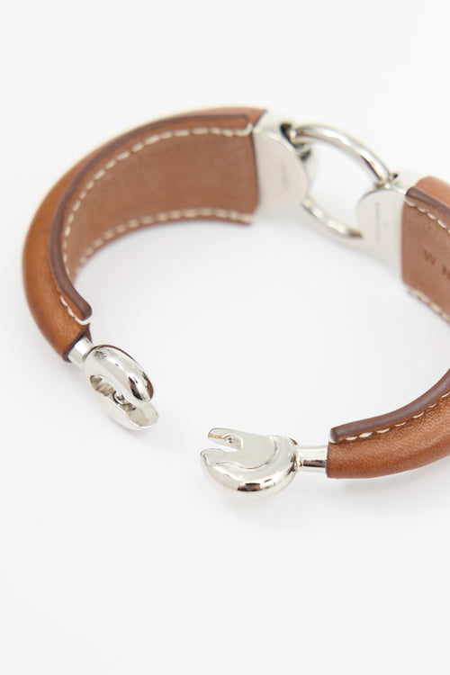 Hermès Silver & Brown Barenia Epure Equestre Bracelet