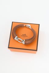 Hermès Silver & Brown Barenia Epure Equestre Bracelet