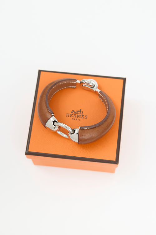 Hermès Silver & Brown Barenia Epure Equestre Bracelet