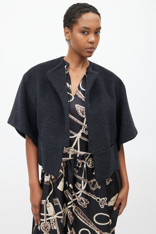 Hermès FW 2002 Grey Wool & Leather Lined Short Jacket