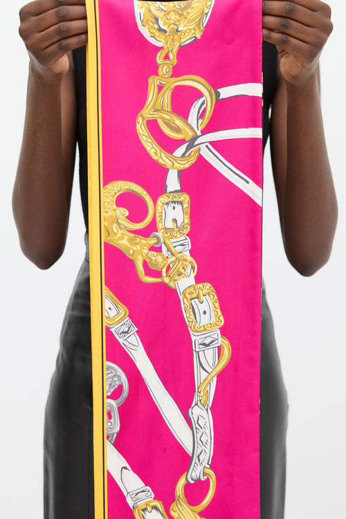 Hermès Fuchsia & Black Silk Brides De Gala Maxi Twilly Scarf