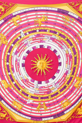 Hermès Fuchsia & Multicolour Silk Astrologie Dies et Hore 90 Scarf