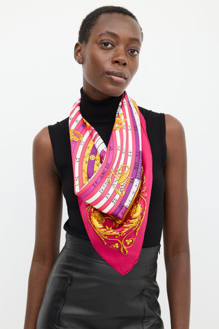 Hermès Fuchsia & Multicolour Silk Astrologie Dies et Hore 90 Scarf
