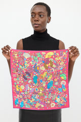 Hermès Fuchsia & Multicolour Silk Fleurs et Papillons 45 Scarf