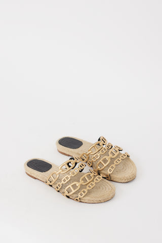 Hermès Gold & Beige Ancone Chain Espadrille Sandal