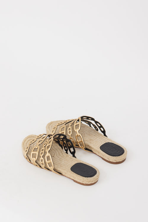 Hermès Gold & Beige Ancone Chain Espadrille Sandal