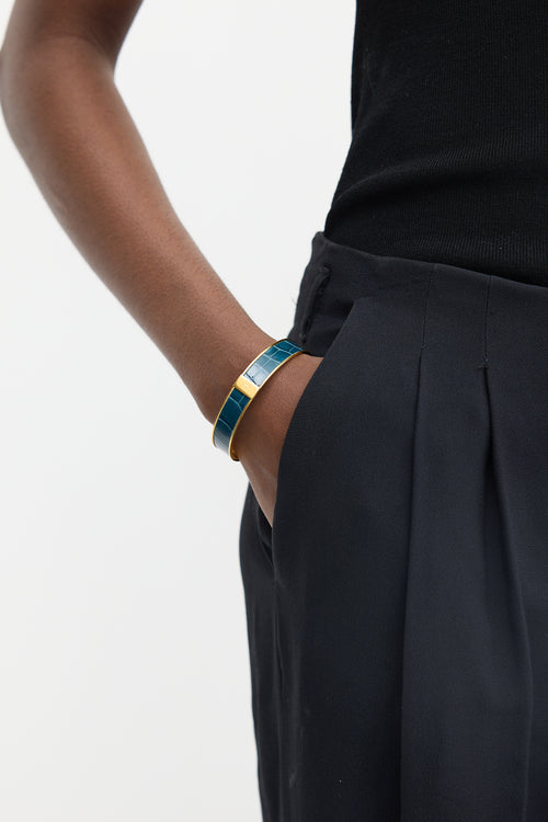 Hermès Gold & Blue Exotic Leather Kawaii Bangle Bracelet