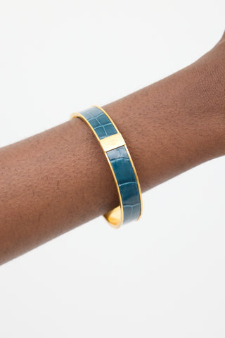 Hermès Gold & Blue Exotic Leather Kawaii Bangle Bracelet