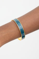 Hermès Gold & Blue Exotic Leather Kawaii Bangle Bracelet