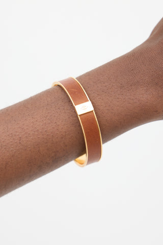 Hermès Gold & Brown Leather Kawaii Bangle Bracelet