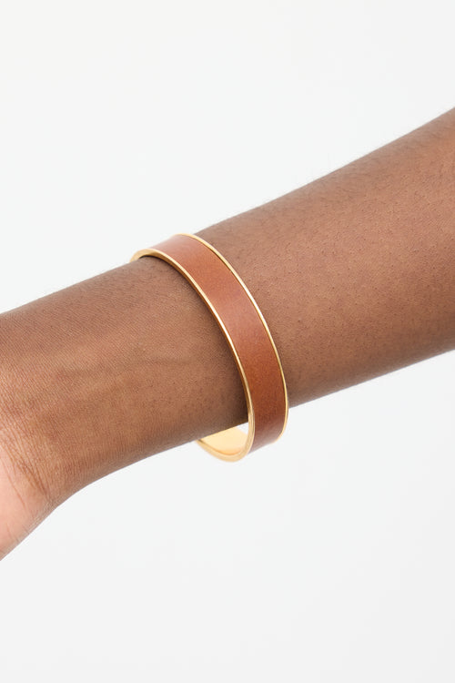 Hermès Gold & Brown Leather Kawaii Bangle Bracelet