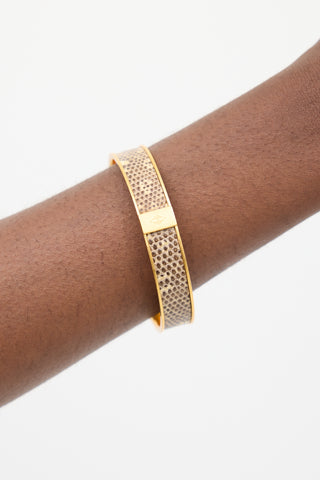 Hermès Gold & Brown Exotic Leather Kawaii Bangle Bracelet