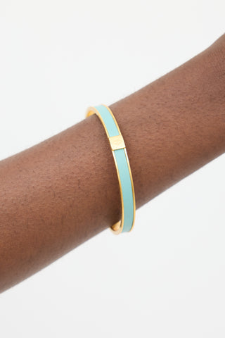 Hermès Gold & Light Blue Swift Leather Kawaii Thin Bangle Bracelet