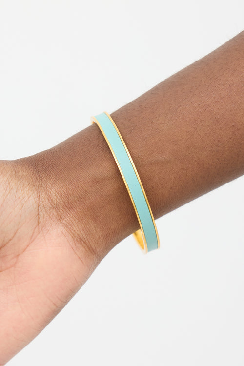 Hermès Gold & Light Blue Swift Leather Kawaii Thin Bangle Bracelet