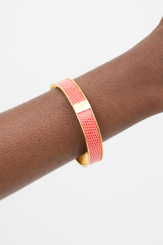 Hermès Gold & Red Exotic Leather Kawaii Bangle Bracelet