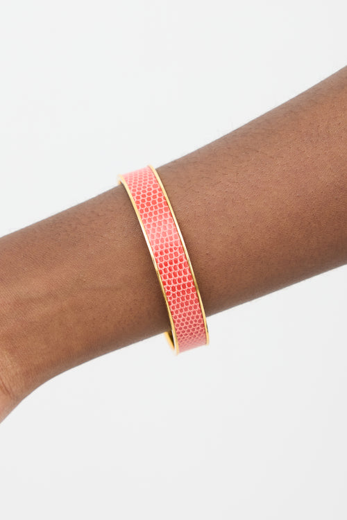 Hermès Gold & Red Exotic Leather Kawaii Bangle Bracelet
