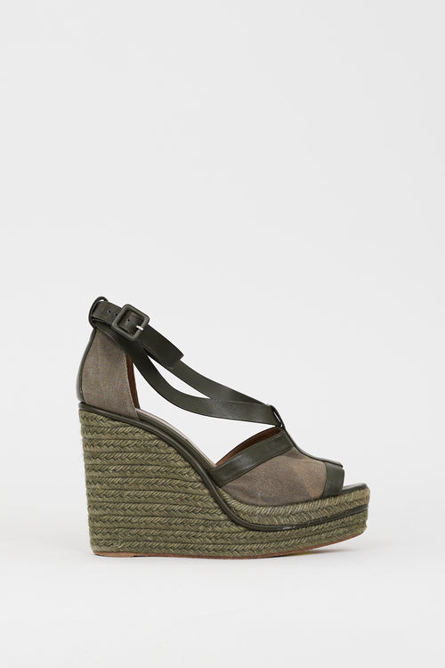 Hermès Green Canvas & Leather Ibiza Espadrille Wedge